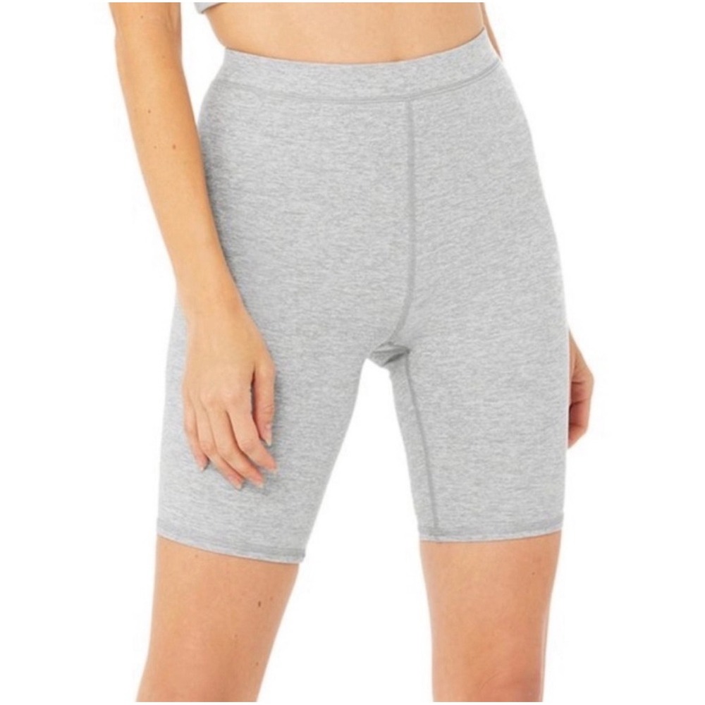 Alo Yoga Alosoft Flow Biker Shorts in Zinc Gray Heather High Waist - Small